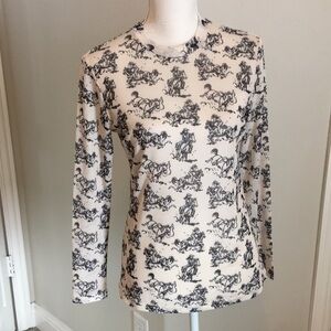 Women’s Long Sleeve Mesh Crewneck Pullover Top in Western Cowboy Motif, Sz M